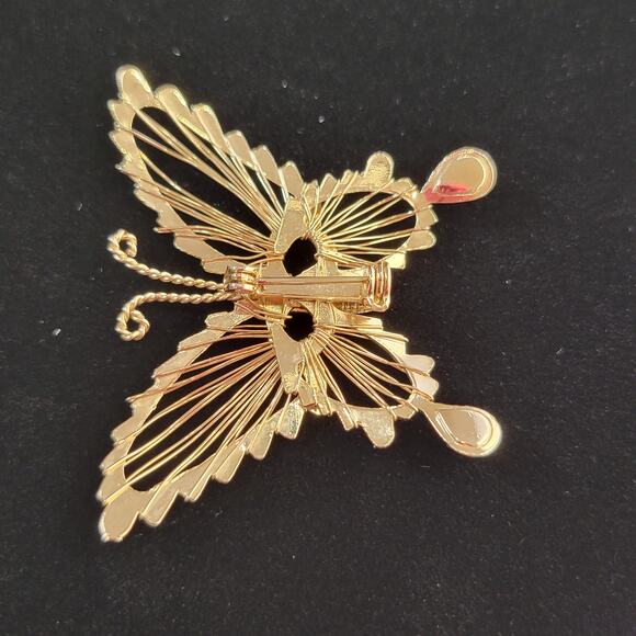 Vintage Gold Tone Filigree Butterfly Brooch Pin 2" x 1.6" Elegant Insect Jewelry - Picture 9 of 11